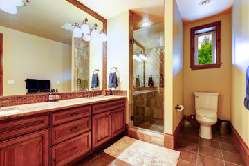 Elegant bathroom with warm colored interior.