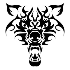 Vector illustration of wolf face black and white tattoo