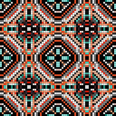 Fototapeta premium colored pixels in retro style tribal vintage seamless pattern