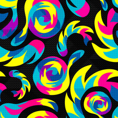 Graffiti on a black background Psychedelic seamless geometric pattern