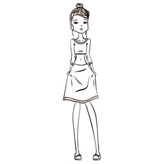 Cute Hand Drawn Fashion Sketch with a Beautiful Woman Wearing Stylish Clothes