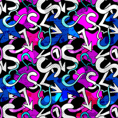Obraz premium Graffiti on a black background Psychedelic seamless geometric pattern