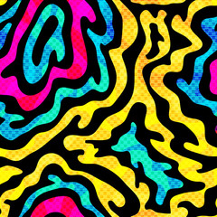 Graffiti on a black background Psychedelic seamless geometric pattern