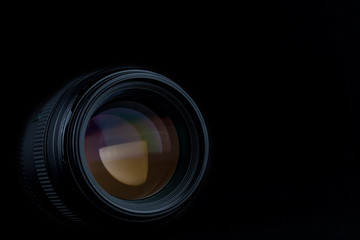 camera photo lens isolated on black background