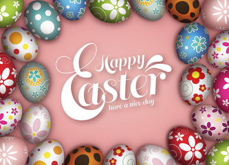 Easter eggs on pink background