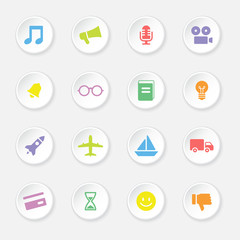 colorful web icon set 3 on white circle button with soft shadow for web design, user interface (UI), infographic and mobile application (apps)