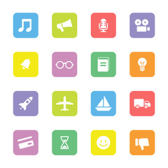 Colorful simple flat icon set 5 on rounded rectangle for web design, user interface UI, infographic and mobile application