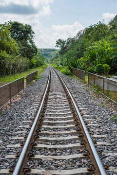 railroad transport at countryside, saraburi-thailand
