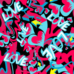 graffiti colored hearts seamless background vector illustration of grunge texture