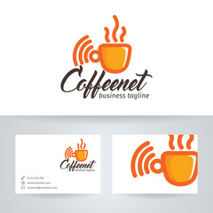 Coffee net vector logo with business card template