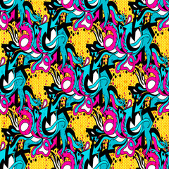 Graffiti bright psychedelic seamless pattern vector illustration