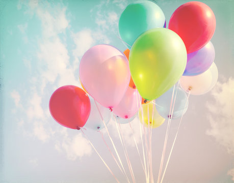 Vintage pastel of multicolored balloons of happy birthday party.