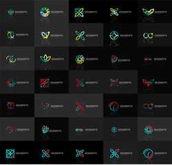 Set of linear abstract logos. Swirl, circle, infinity loop and other concepts. Logotype brand templates