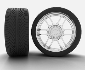 Obraz premium Side view and front view of an automobile wheel. 