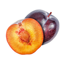 The half of the plums isolated on a white