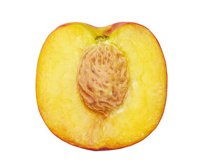 The half of the peach isolated on a white