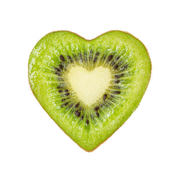 The half of the kiwi in the form of heart isolated on a white