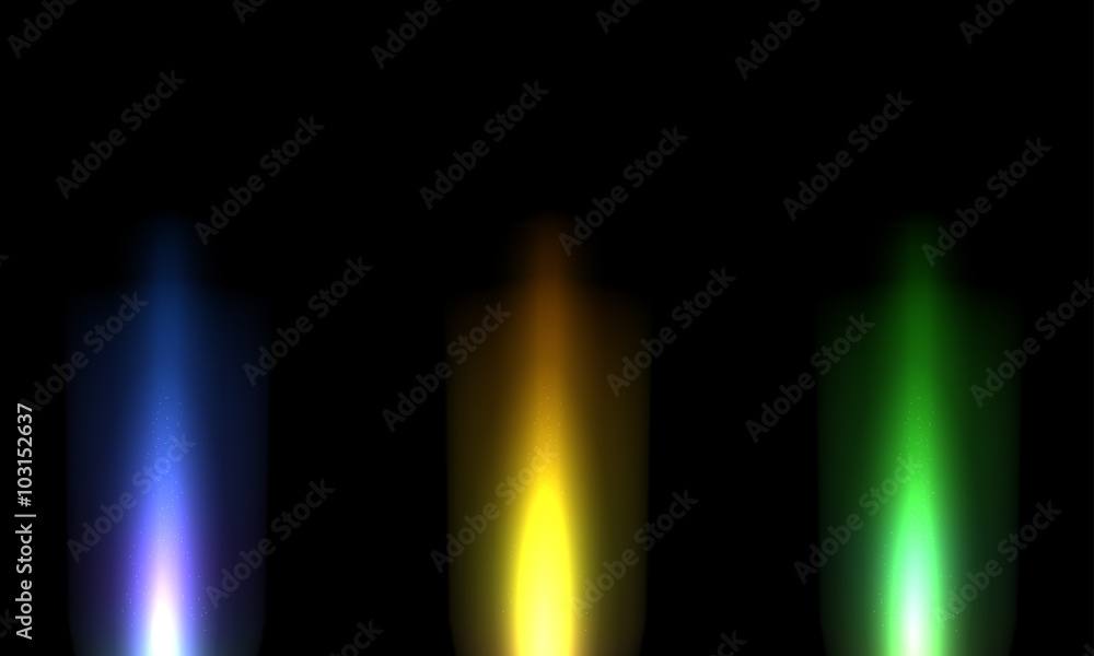 Poster set of three abstract light rays on black background
