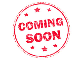 Coming soon on red grunge rubber stamp