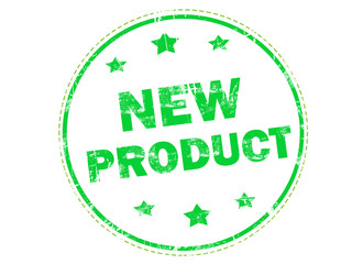 New product on green grunge rubber stamp