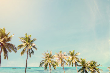 Fototapeta na wymiar Coconut palm tree on beach in summer - vintage color effect
