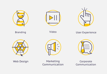 Web Site simple icons with yellow