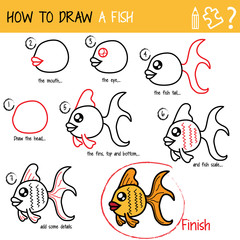 Drawing tutorial. How to draw a fish. Step by step.
