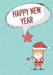 Happy new year girls santa cute Christmas character. Vector illu