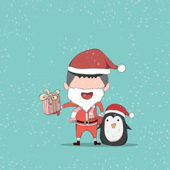 Boy and Penguin cute Christmas character. drawing by hand vector