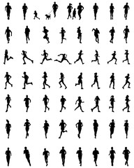 Black silhouettes of runners, vector