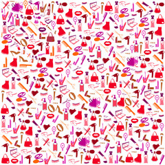 Cosmetic, make up and beauty icons and background.