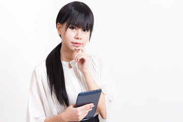 asian business woman holding tablet computer