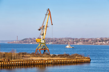 Port crane on the Volga River. Kineshma. Russia
