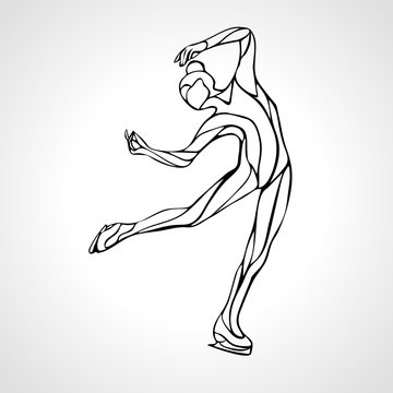black and white figure skater pose clip art preview