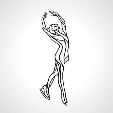 black line art figure skater pose clip art preview