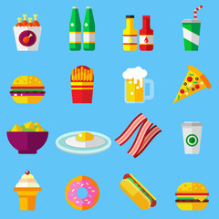 fast food colorful flat design icons set. template elements for web and mobile applications