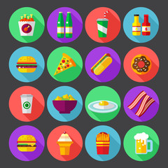 fast food colorful flat design icons set. template elements for web and mobile applications