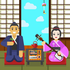 Geisha and samurai tea ceremony