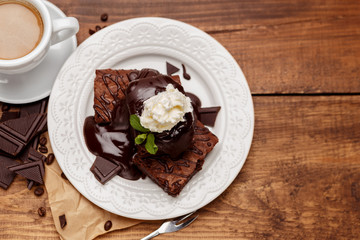 Plate with delicious chocolate brownies