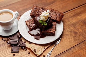 Plate with delicious chocolate brownies