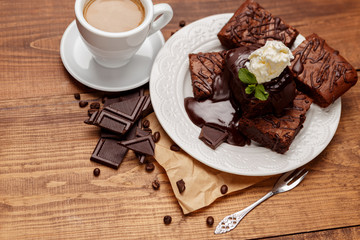 Plate with delicious chocolate brownies