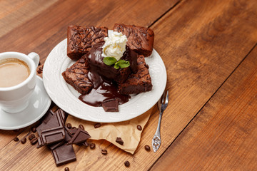 Plate with delicious chocolate brownies