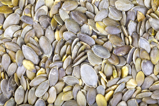 Close up picture of pumpkin seeds, food background