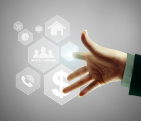 touching virtual icon  social network