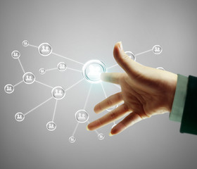 touching virtual icon  social network