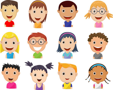 set of cartoon children's faces
