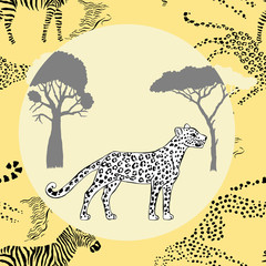 Leopard between savanna trees