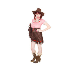 Giovane donna con abito da cowgirl