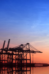 Obraz premium Working cranes, in the evening