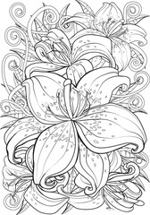 Adult Coloring book &ndash; illustration. Tattoo set: Tiger lily
Vector illustration.